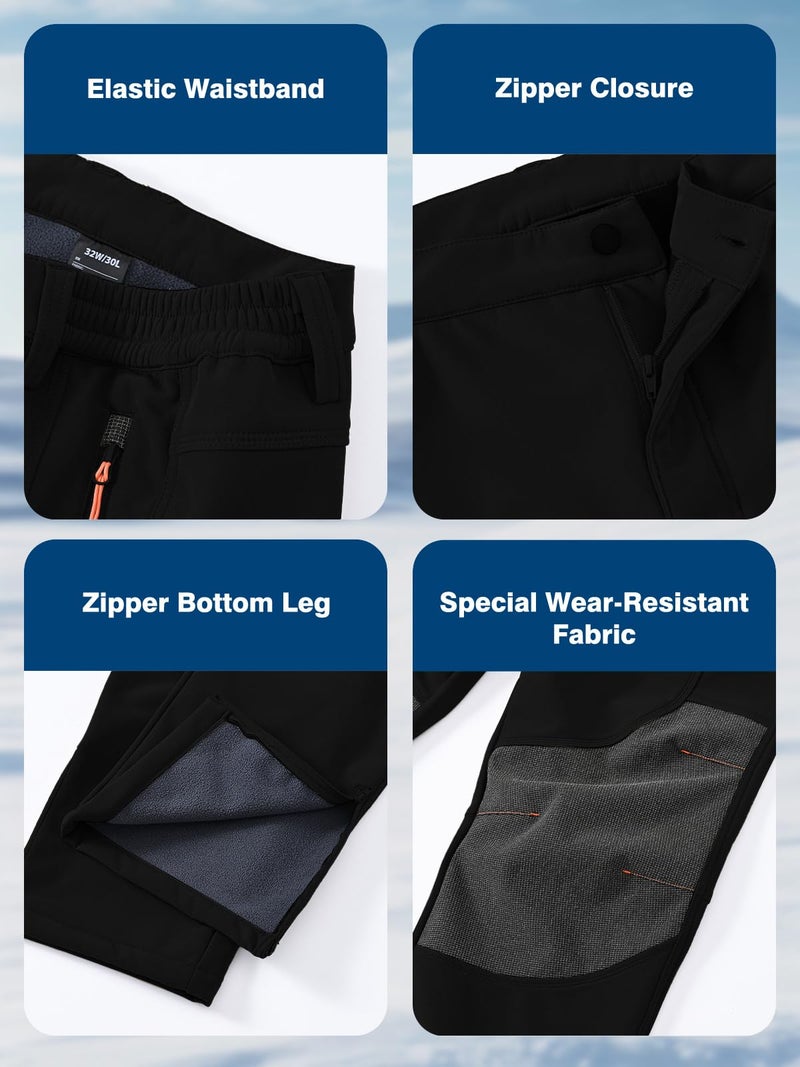 SPOSULEI Mens Ski Waterproof Insulated Pants Fleece Lined Softshell Snow Hiking Snowboard Outdoor Pants with Zipper Pockets Black 34Wx34L - Image 5