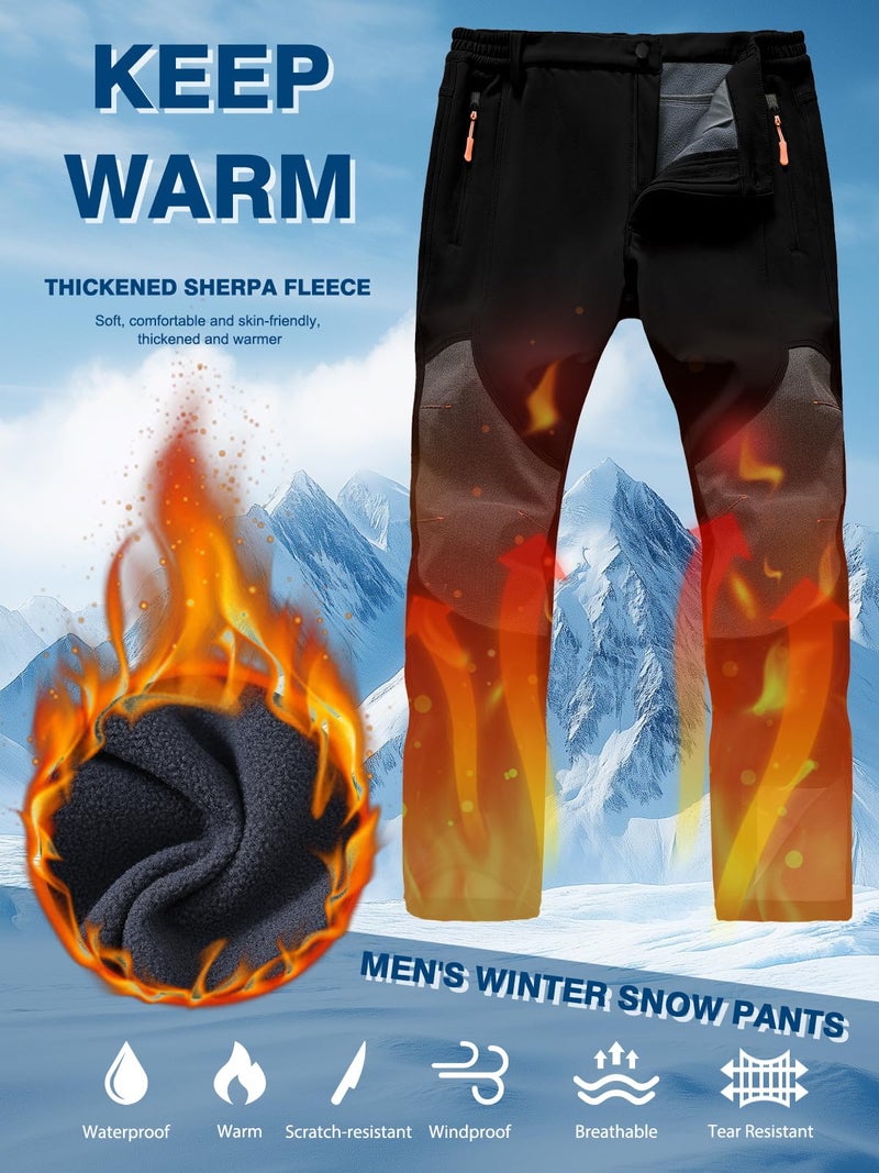 SPOSULEI Mens Ski Waterproof Insulated Pants Fleece Lined Softshell Snow Hiking Snowboard Outdoor Pants with Zipper Pockets Black 34Wx34L - Image 3