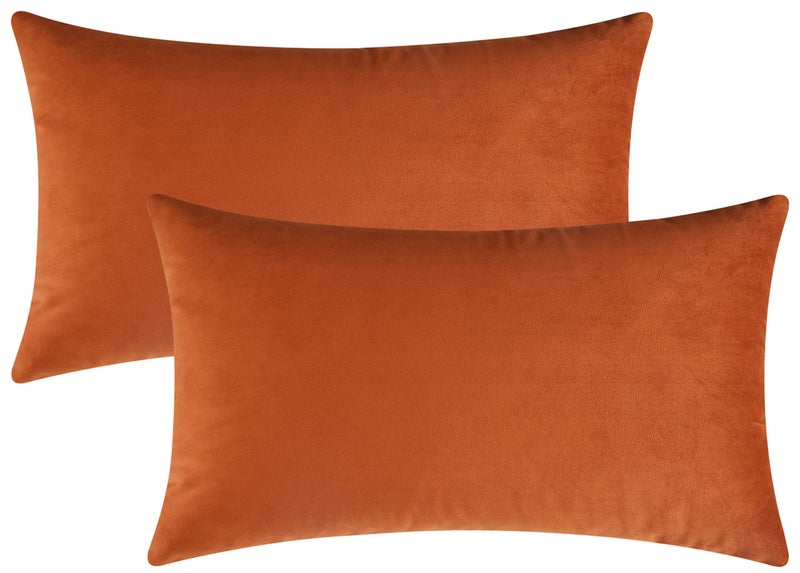 Mixhug Set of 2 Cozy Velvet Rectangle Decorative Lumbar Throw Pillow Covers for Couch and Bed, Burnt Orange, 12 x 20 Inches - Image 1