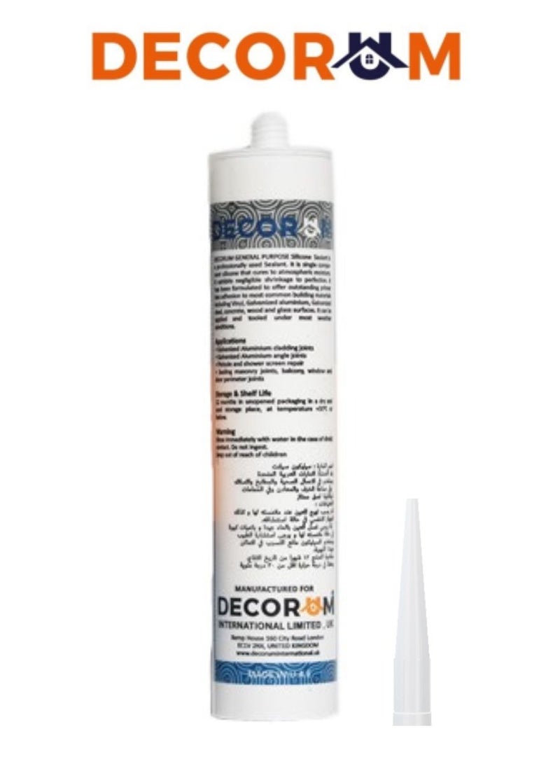Decorum GP Acetoxy Silicone Sealant For Glazing And Weatherproofing, Anti-Fungal, Interior And Exterior Use, 310ml Cartridge - Image 2