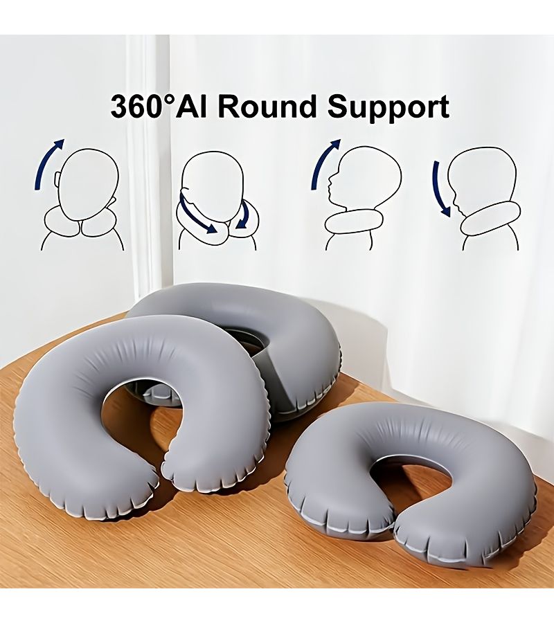 Grey Ergonomic U Shaped Neck Pillow Travel Office Cervical Support Lightweight Portable Dual Purpose for Airplane Car Bed Compression Fitting Design - Image 2