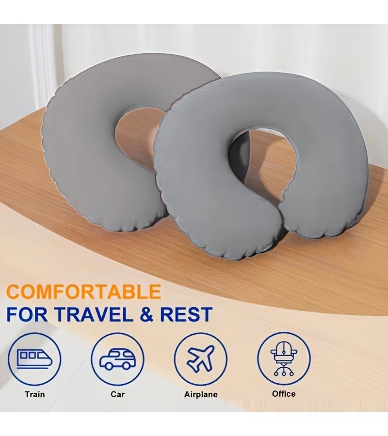 Grey Ergonomic U Shaped Neck Pillow Travel Office Cervical Support Lightweight Portable Dual Purpose for Airplane Car Bed Compression Fitting Design - Image 1
