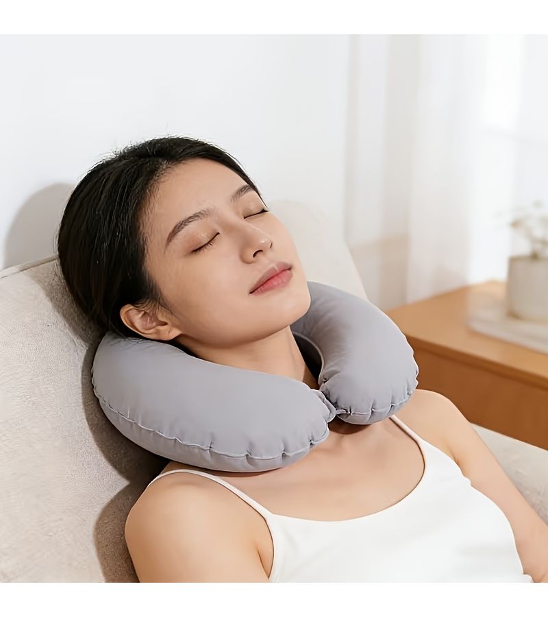 Grey Ergonomic U Shaped Neck Pillow Travel Office Cervical Support Lightweight Portable Dual Purpose for Airplane Car Bed Compression Fitting Design - Image 3