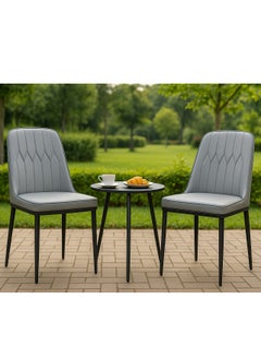 ALMUFARREJ Set of 2 Modern Faux Leather Dining Chairs, High Back with Soft Seat, Metal Side Legs, Grey, 44 x 40 x 90 cm, Ideal for Kitchen, Dining Room, Living Room, Vanity Table  - Image 2