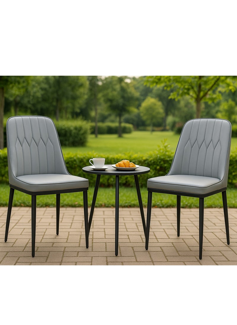 ALMUFARREJ - Set of 2 Modern Faux Leather Dining Chairs, High Back with Soft Seat, Metal Side Legs, Grey, 44 x 40 x 90 cm, Ideal for Kitchen, Dining Room, Living Room, Vanity Table - Image 1