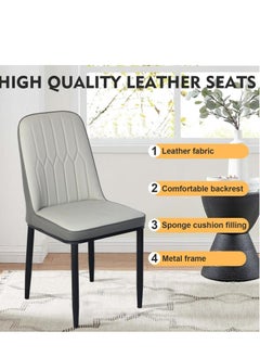ALMUFARREJ Set of 2 Modern Faux Leather Dining Chairs, High Back with Soft Seat, Metal Side Legs, Grey, 44 x 40 x 90 cm, Ideal for Kitchen, Dining Room, Living Room, Vanity Table  - Image 5