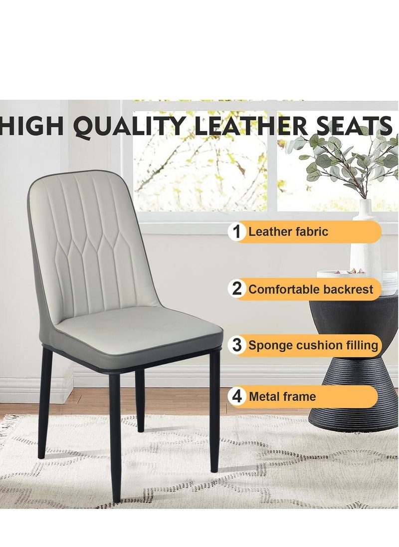 ALMUFARREJ - Set of 2 Modern Faux Leather Dining Chairs, High Back with Soft Seat, Metal Side Legs, Grey, 44 x 40 x 90 cm, Ideal for Kitchen, Dining Room, Living Room, Vanity Table - Image 1