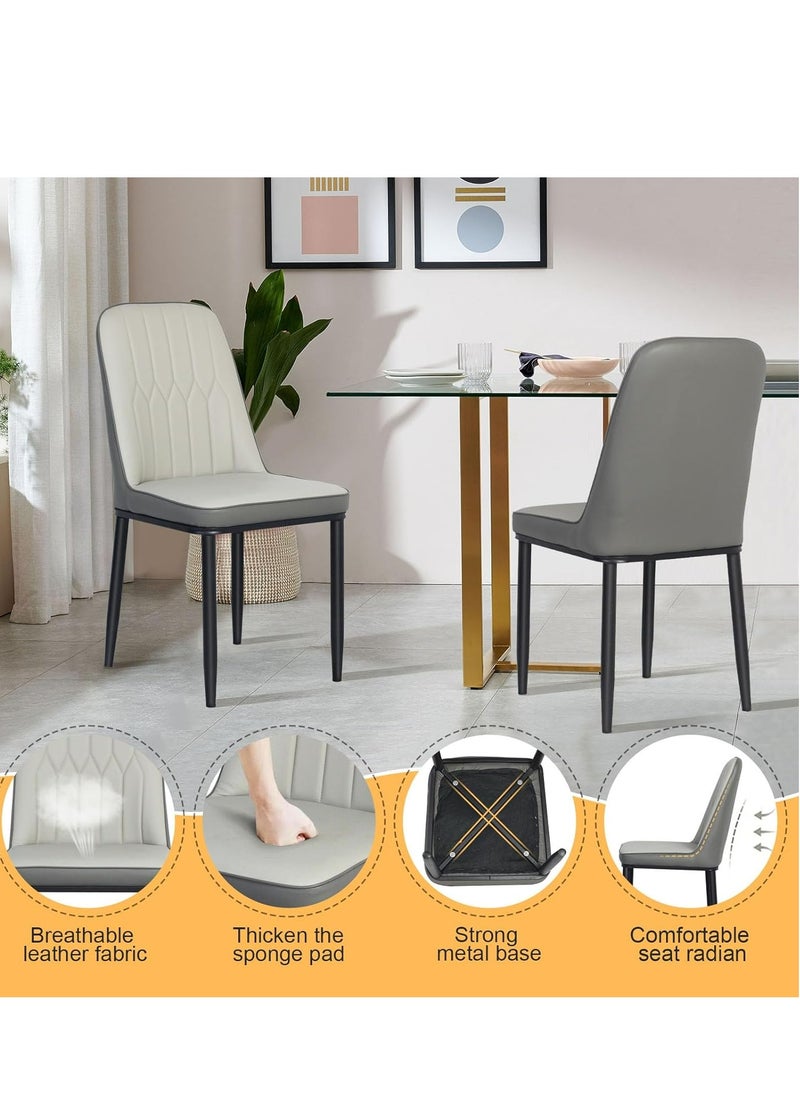 ALMUFARREJ - Set of 2 Modern Faux Leather Dining Chairs, High Back with Soft Seat, Metal Side Legs, Grey, 44 x 40 x 90 cm, Ideal for Kitchen, Dining Room, Living Room, Vanity Table - Image 1