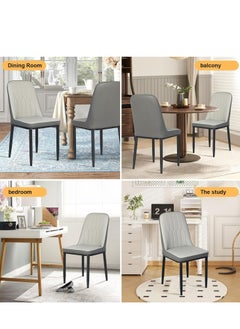 ALMUFARREJ Set of 2 Modern Faux Leather Dining Chairs, High Back with Soft Seat, Metal Side Legs, Grey, 44 x 40 x 90 cm, Ideal for Kitchen, Dining Room, Living Room, Vanity Table  - Image 4