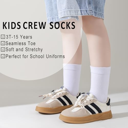 EPEIUS Kids Crew Socks School Socks for Boys Girls Uniform Seamless Socks Toddler Dress Socks White Navy Black 6 Pack 8-11 Years Old L - Image 2