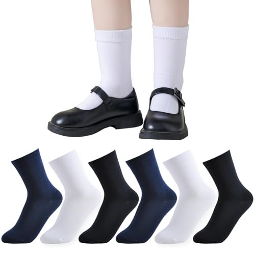 EPEIUS Kids Crew Socks School Socks for Boys Girls Uniform Seamless Socks Toddler Dress Socks White Navy Black 6 Pack 8-11 Years Old L - Image 1