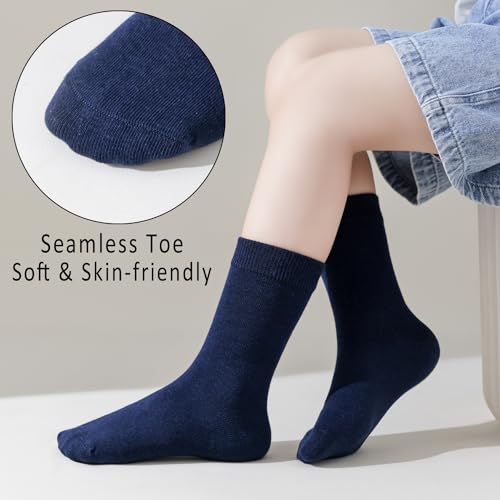 EPEIUS Kids Crew Socks School Socks for Boys Girls Uniform Seamless Socks Toddler Dress Socks White Navy Black 6 Pack 8-11 Years Old L - Image 5