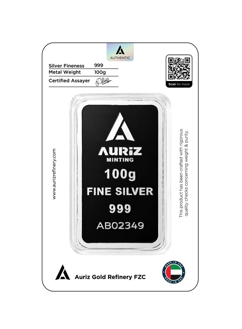 AURIZ MINTING Auriz Mint 100g Fine Silver Bar – 999 Purity - Image 2