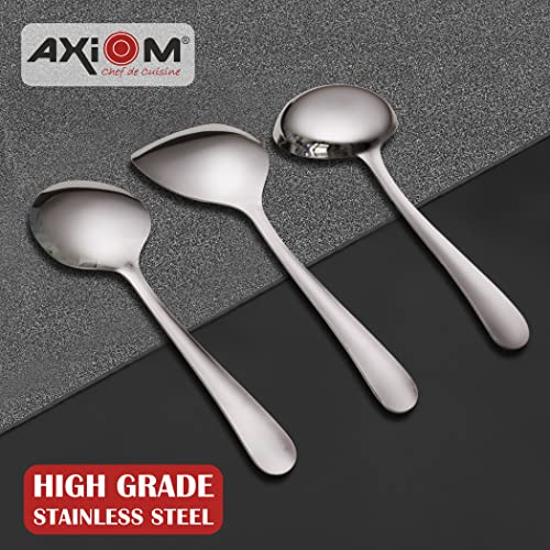 AXIOM Stainless Steel Serving Tools. Designer 6 Pc Heavy Gauge Non-Stick Set of 2 Soup Ladle (Karchi), 2 Solid Spoon (Chamcha) and 2 Rice Spoon for Serving Soup/Curry/dal/Rice/Pasta. Laser Printed Neo - Image 4
