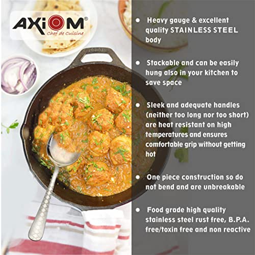 AXIOM Stainless Steel Serving Tools. Designer 6 Pc Heavy Gauge Non-Stick Set of 2 Soup Ladle (Karchi), 2 Solid Spoon (Chamcha) and 2 Rice Spoon for Serving Soup/Curry/dal/Rice/Pasta. Laser Printed Neo - Image 5