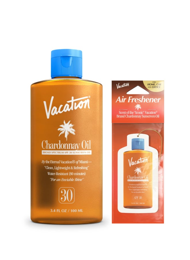 Vacation Chardonnay Oil SPF 30 Air Freshener Bundle Hydrating Nourishing Lightweight Transparent on All Skin Tones WaterResistant Travel Size Sunscreen 34 Fl Oz - Image 3