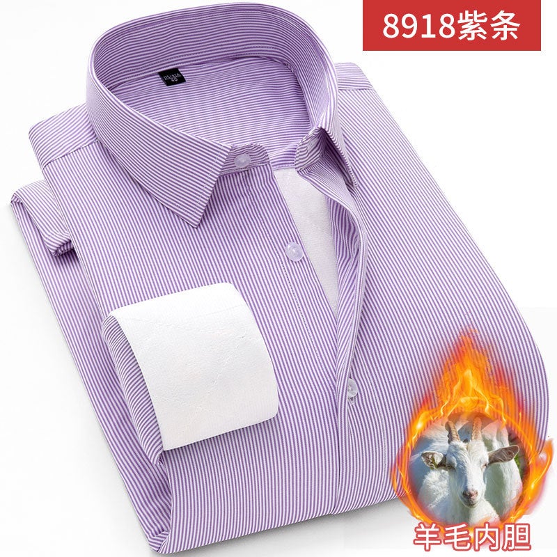 Mens Wool Warm Thick Casual Business Shirt 8918-Purple Strip