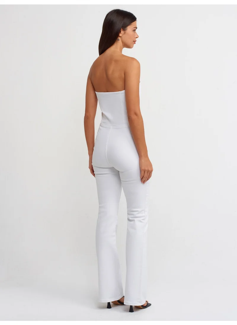 ديلفين 71314 Strapless White Flare Denim Jumpsuit White