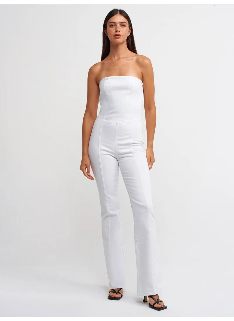 ديلفين 71314 Strapless White Flare Denim Jumpsuit White