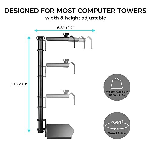 EUREKA ERGONOMIC CPU Holder Under Desk Mount, Computer Tower Holder 360° Swivel Height & Width Adjustable, Holds up to 44 lbs, Fits Most Computer Tower, Black - Image 4