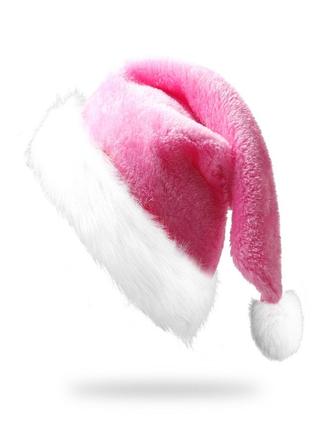 FSAIUIS Pink Christmas Santa Hat for Adults,Unisex Velvet Xmas Santa Hats Hat Extra Plush for New Year Holiday Party Supplies - Image 1