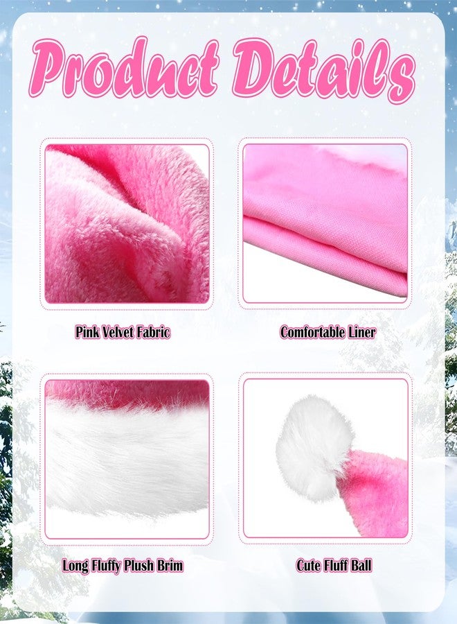 FSAIUIS Pink Christmas Santa Hat for Adults,Unisex Velvet Xmas Santa Hats Hat Extra Plush for New Year Holiday Party Supplies - Image 2