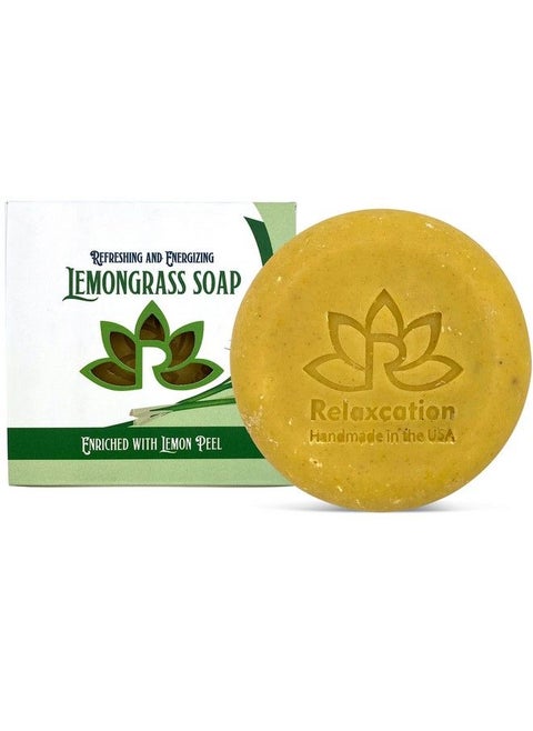 Lemongrass Soap Bar With Leaves And Lemon Peel | Natural Cold Process Soap | Lemongrass Refreshing And Energizing Soap Bar | Help Reduce Oily Skin