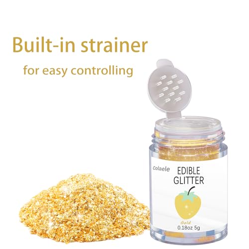 Colaele Gold Edible Glitter Glimmer Powder for Cakes Drinks - Colaele 5 grams Food Grade Luster Dust Metallic Food Decorating Sprinkle Disco Brew Dust for Cake Decorations Wine Beverage Candy Dessert, Vegan - Image 2