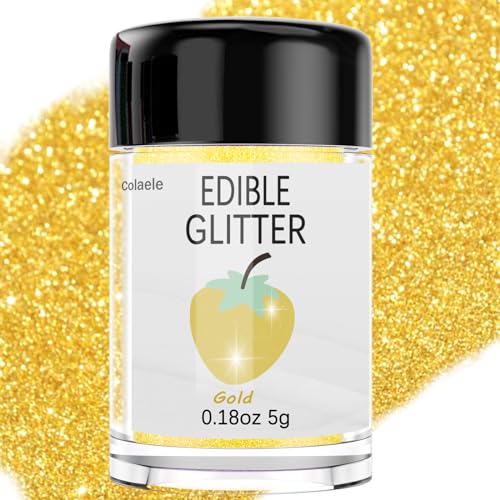 Colaele Gold Edible Glitter Glimmer Powder for Cakes Drinks - Colaele 5 grams Food Grade Luster Dust Metallic Food Decorating Sprinkle Disco Brew Dust for Cake Decorations Wine Beverage Candy Dessert, Vegan - Image 1