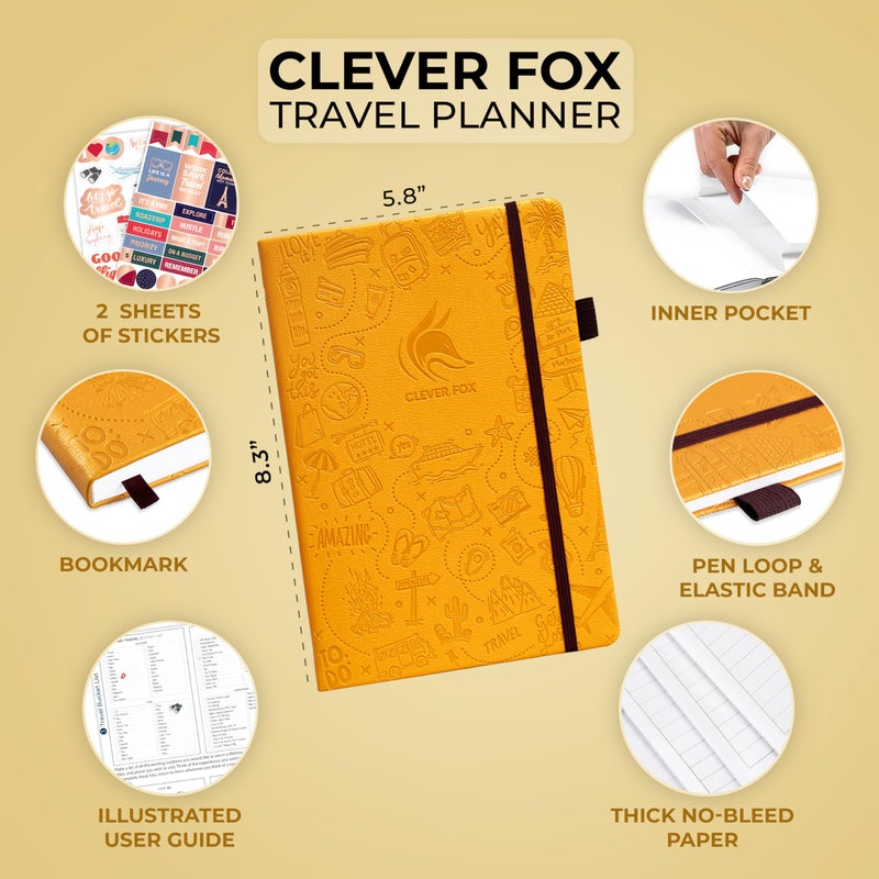 Clever Fox Travel Journal â€“ Vacation & Trip Organizer with Budget Plan, Packing List, Travelling Expense Tracker, A5 (Amber Yellow) - Image 2