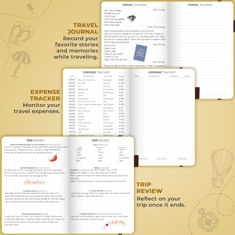Clever Fox Travel Journal â€“ Vacation & Trip Organizer with Budget Plan, Packing List, Travelling Expense Tracker, A5 (Amber Yellow) - Image 5