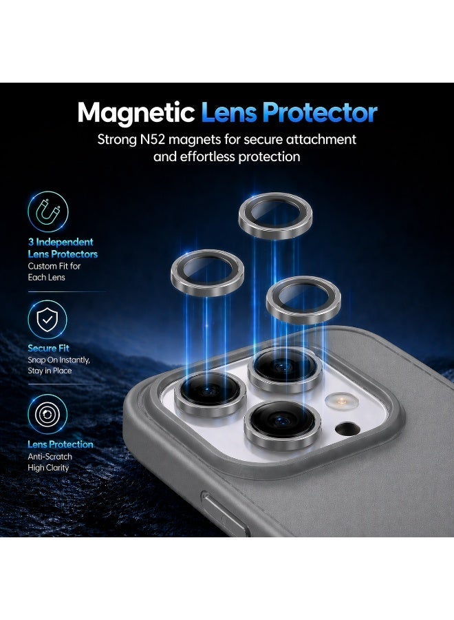 Magnetic Ring Stand Case for iPhone 17 Pro 6.3", Matte Semi-Transparent Shockproof Cover with 3 Camera Lens Protectors, Gray - Image 3