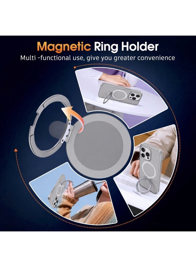 Magnetic Ring Stand Case for iPhone 17 Pro 6.3", Matte Semi-Transparent Shockproof Cover with 3 Camera Lens Protectors, Gray - Image 5