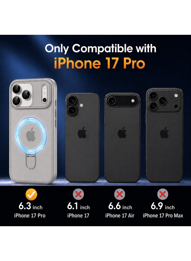 Magnetic Ring Stand Case for iPhone 17 Pro 6.3", Matte Semi-Transparent Shockproof Cover with 3 Camera Lens Protectors, Gray - Image 2