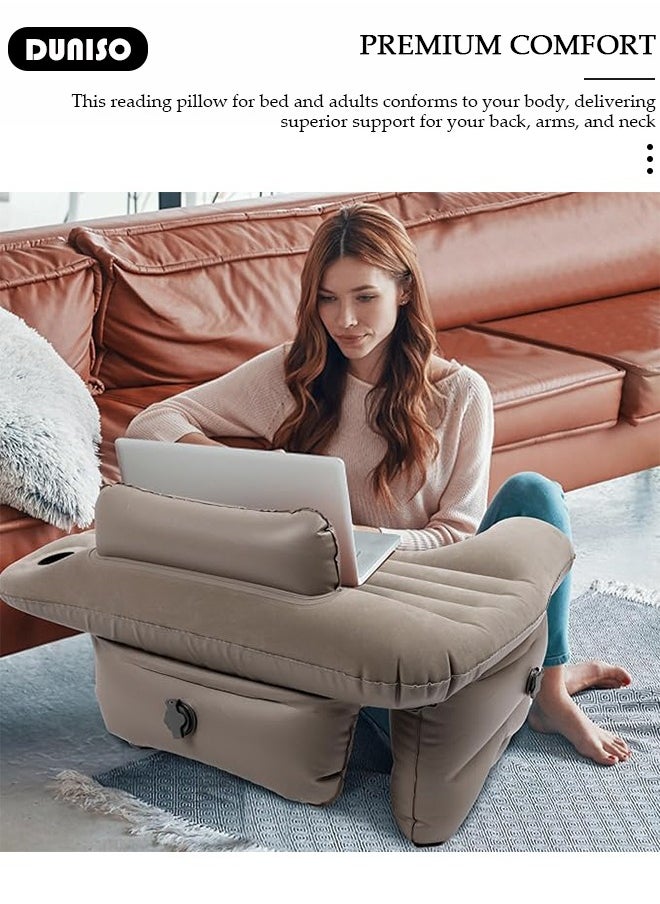 DUNISO - Inflatable Reading Pillow, Portable Gaming Pillow for Bed Soft Air Lap Desk Foldable Arm Rest Bed Table Pillow for Adult Student Reading, Gaming, Playing, Working in Bed Couch Floor Sofa - Image 1