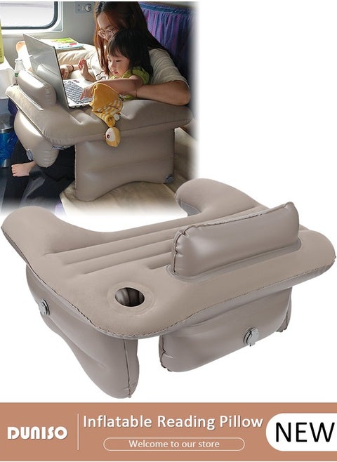 Inflatable Reading Pillow, Portable Gaming Pillow for Bed Soft Air Lap Desk Foldable Arm Rest Bed Table Pillow for Adult Student Reading, Gaming, Playing, Working in Bed Couch Floor Sofa