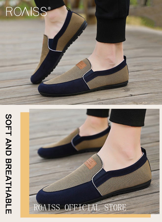 roaiss Men's Slip On Round Toe Canvas Shoes, Breathable and Lightweight, Non-slip and Wear-Resistant Work Shoes, Versatile Casual Flat Loafers  Khaki - Image 4