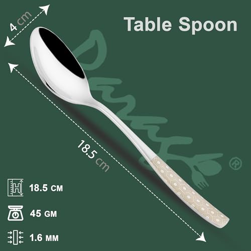 Parage 6 Pieces Stainless Steel Premium Table Spoon Set for Home & Kitchen, 18.5 cm Long, Luxury Dining Tableware Laser Chammach Set Gift, Silver, Dazzle Design - Image 4