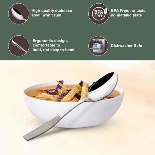 Parage 6 Pieces Stainless Steel Premium Table Spoon Set for Home & Kitchen, 18.5 cm Long, Luxury Dining Tableware Laser Chammach Set Gift, Silver, Dazzle Design - Image 3