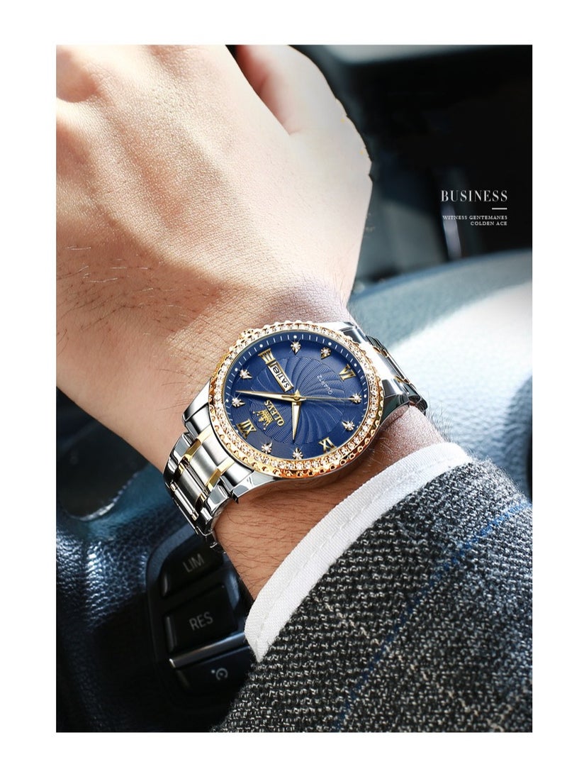 أوليفز ساعة يد كوارتز رجالية من OLEVS مع سوار من الفولاذ المقاوم للصدأ، ساعات كلاسيكية مقاومة للماء، ساعة يد فاخرة من الألماس ونافذة التاريخ - Image 2