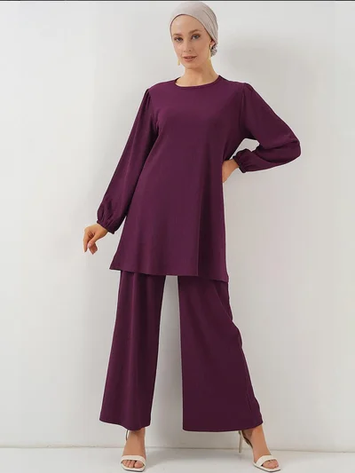 BIG DART BDART Textured Long Sleeve Tunic and Wide Leg Pants Set