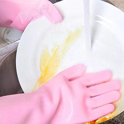 Max Home Magic Silicone Dish Washing Gloves (Standard, Pink) - Image 5