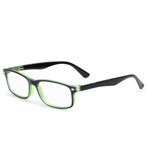 AEC Style7 Progressive Reading Glasses | Full Rim Rectangular Fibre Frame | Medium Size | Powers +1.00 to +3.00 | Far, Intermediate & Near Vision | Includes Hard Case & Cleaning Cloth (Green, +3.00) - Image 1