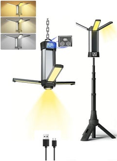 رات سو مصباح عمل LED قابل للتدوير 3 صفحات مع قاعدة، ضوء تخييم قابل لإعادة الشحن 6000mAh للإصلاحات في السيارات وورش العمل  - Image 1