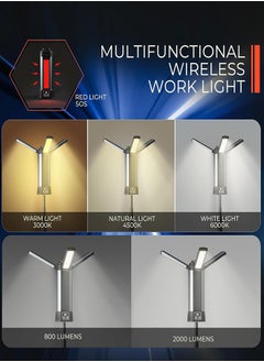 رات سو مصباح عمل LED قابل للتدوير 3 صفحات مع قاعدة، ضوء تخييم قابل لإعادة الشحن 6000mAh للإصلاحات في السيارات وورش العمل  - Image 4