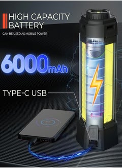 رات سو مصباح عمل LED قابل للتدوير 3 صفحات مع قاعدة، ضوء تخييم قابل لإعادة الشحن 6000mAh للإصلاحات في السيارات وورش العمل  - Image 5