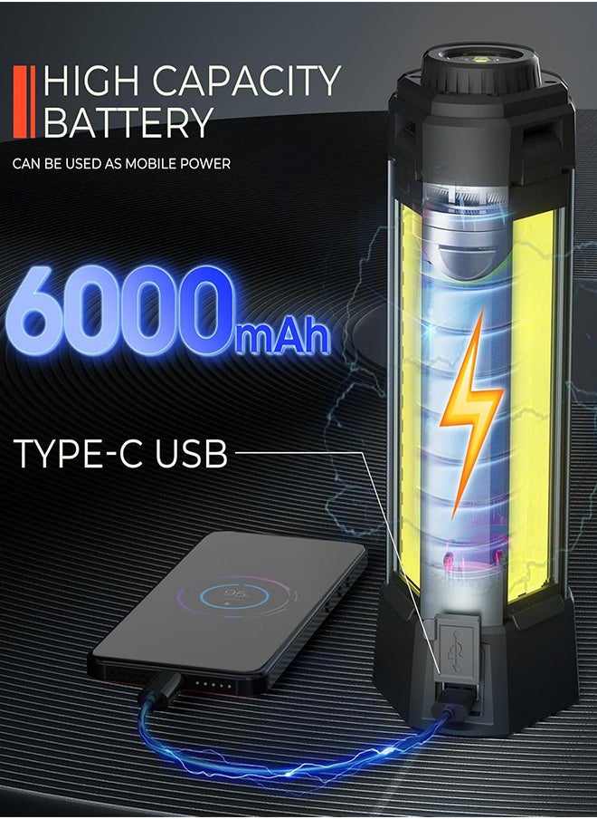 رات سو مصباح عمل LED قابل للتدوير 3 صفحات مع قاعدة، ضوء تخييم قابل لإعادة الشحن 6000mAh للإصلاحات في السيارات وورش العمل  - Image 5