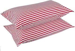 Rockcloud rockcloud Pillow Case Set 400 Thread Count 100% Cotton Standard Size 2pc, Red Stripe - Image 1