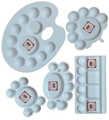 FIRST CLICK Painting Palettes for Art 301 no. 22X17 cm, Flower Shaped 14X9.5 cm, Mini 12X7.5 cm, Medium Rectangle Shaped16X9 cm, Oval Shaped 14X9.5 Set of 5 pc Pure White Plastic - Image 1