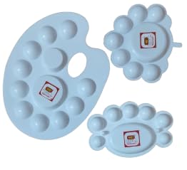 FIRST CLICK Painting Palettes for Art 301 no. 22X17 cm, Flower Shaped 14X9.5 cm, Mini 12X7.5 cm, Medium Rectangle Shaped16X9 cm, Oval Shaped 14X9.5 Set of 5 pc Pure White Plastic - Image 2